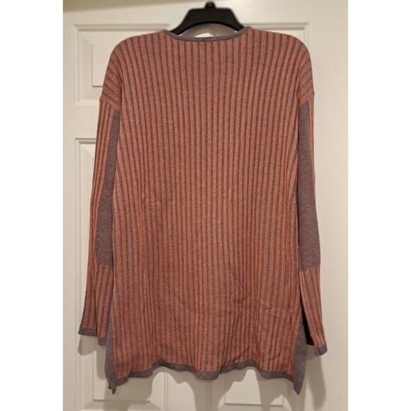 Smartwool Woman's Size L Orange/Gray V-Neck Long Sleeve Sweater Ribbed Stretch - Picture 2 of 11